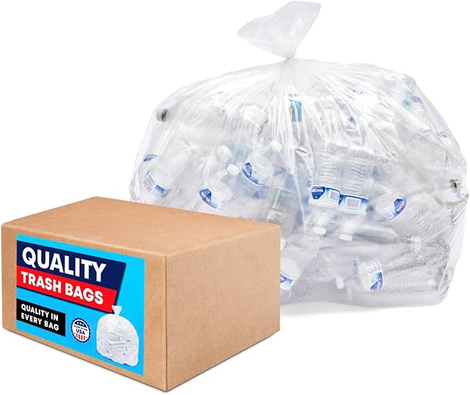 Tasker 95-100 Gallon Clear Trash Bags Heavy Duty | 25 Bags | Extra Large 96 Gallon Trash Bags Large Clear Can Liners, Large 90 Gal, 95 Gal, 96 Gal,100 Gallon Heavy Duty Trash Can Liners