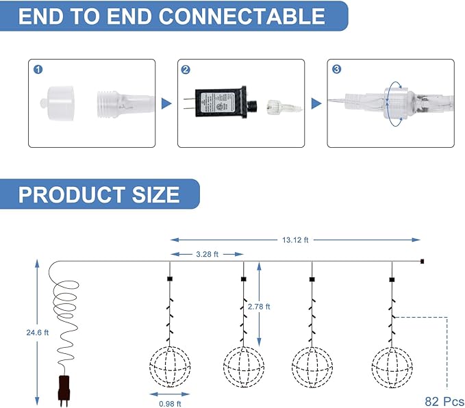 Christmas String Lights Outdoors,4 Pack 11.81" Sphere Lights,Ball Tree Garden Globe Lights for Home, Party, Christmas, Porch Patio,Wedding, Garden,Tree Decoration with Plug