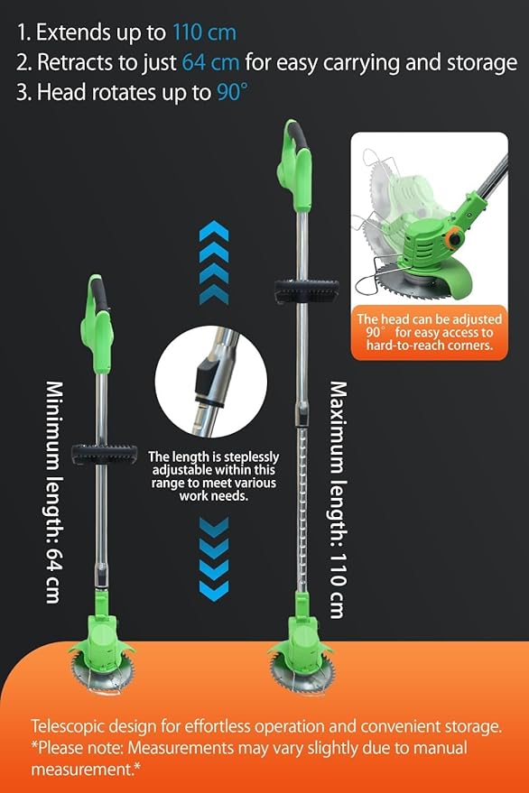 Cordless Weed Wacker,Lightweight and Telescopic Design,Triple Safety Protection,Electric Weed Eater,2 Efficient Batteries, Grass Trimmer Cordless for Lawn, Yard, Garden,Green