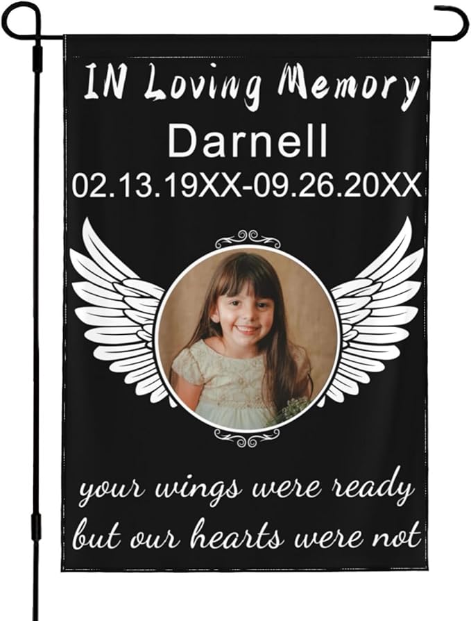 Custom Memorial Flag Personalized Garden Flag for Cemetery in Loving Memory with Photo Name Date Memory Garden Flags For Loss of Loved One Lawn Outdoor Double Sided Yard Flags (Memorial Funeral Flags 2, 12x18(in))