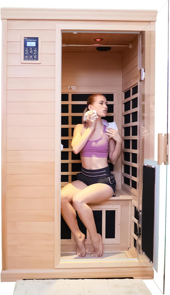 2 Person Infrared Saunas for Home, 2 Person Sauna Hemlock Wood Low EMF FAR Dry Sauna Indoor Saunas for The Home, with Colored Lights 1750W, Room:76.37 * 38.58 * 43.7Inch