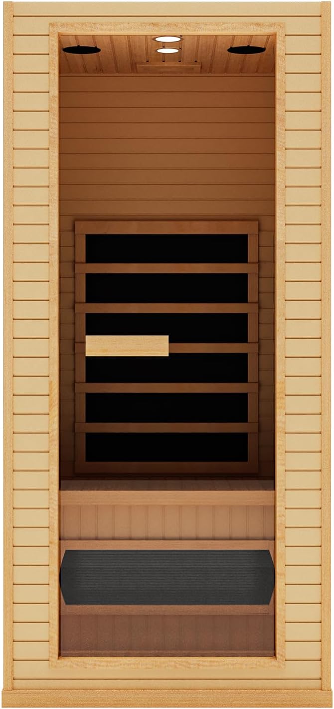 Infrared Sauna for Home, 1 Person Full Spectrum Infrared Sauna, Indoor Dry Roomy Sauna with Rapid Heating 4 Carbon Panels&1 Carbon Tube, 7 Color Therapy Lights, 110V