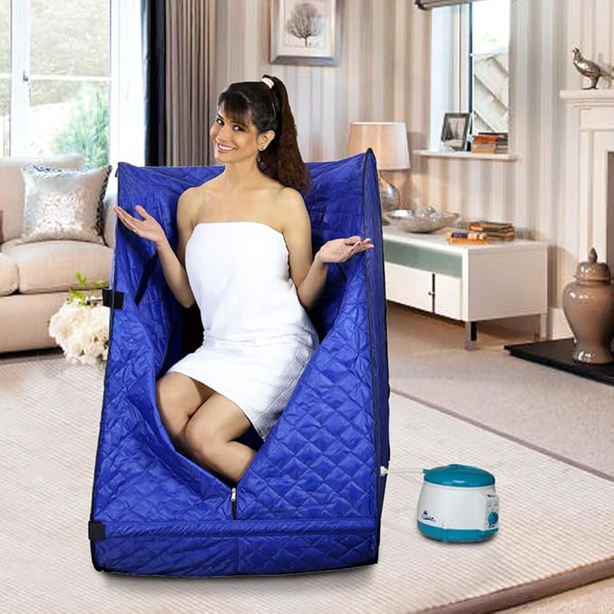 Kawachi Portable Steam Sauna Bath with 1.5L Steam Generator, 750W Power, Blue, Personal Home Spa for Full Body Detox Therapy and Relaxation