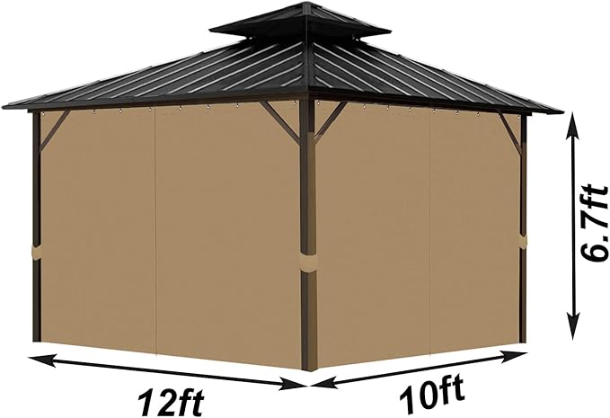 Gazebo Universal Replacement Privacy Curtain, 10'X12' Gazebo Outdoor Waterproof, 4-Panels Sidewall Curtains with Zipper for Patio, Garden and Backyard (Only Curtains, 10'X12', Brown)