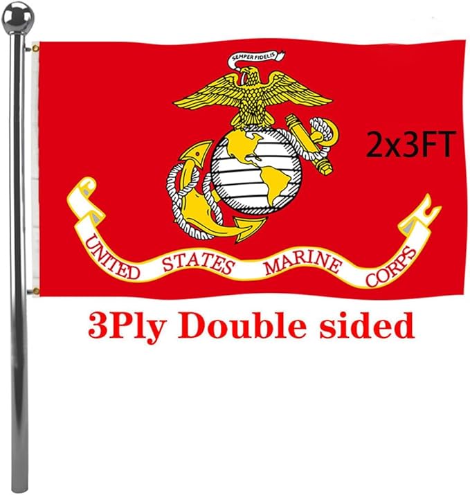 Jayus Double Sided US Marine Corps Military Flags 2x3 FT Outdoor - Vivid Colors 220D Marine Corps Flag Banner with 2 Grommets