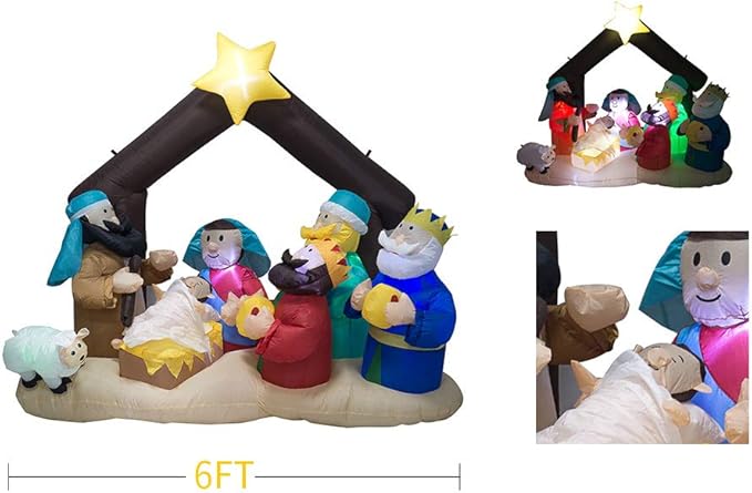 TRMESIA Christmas Inflatable Nativity Sets for Christmas Outdoor Decoration with Flashing LED Lights,Outdoor Inflatable Nativity Scene Set Lighted Blow up Baby Jesus Yard Indoor Props
