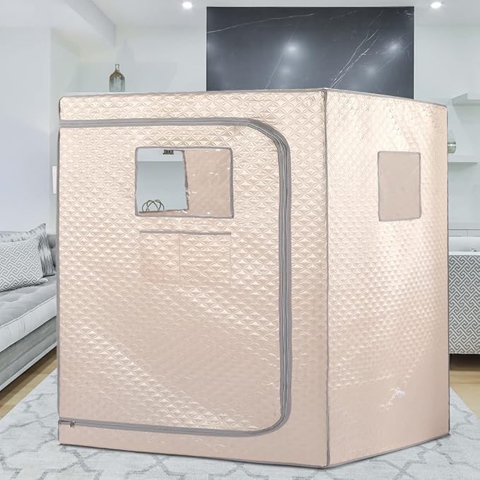 Smartmak Full Size Steam Sauna Tent, Portable Whole Body Home Spa Room, 1 or Two Person Large Space, Steamer NOT Included (47.28" x 35.46" x 63" Champagne)