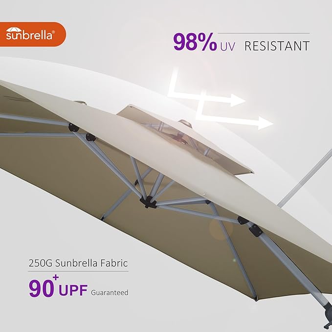 PURPLE LEAF 10ft Cantilever Outdoor Patio Umbrella Large Heavy Duty 360° Rotation Double Top Offset Rectangular Umbrellas for Backyard Deck Pool, Spectrum Sand