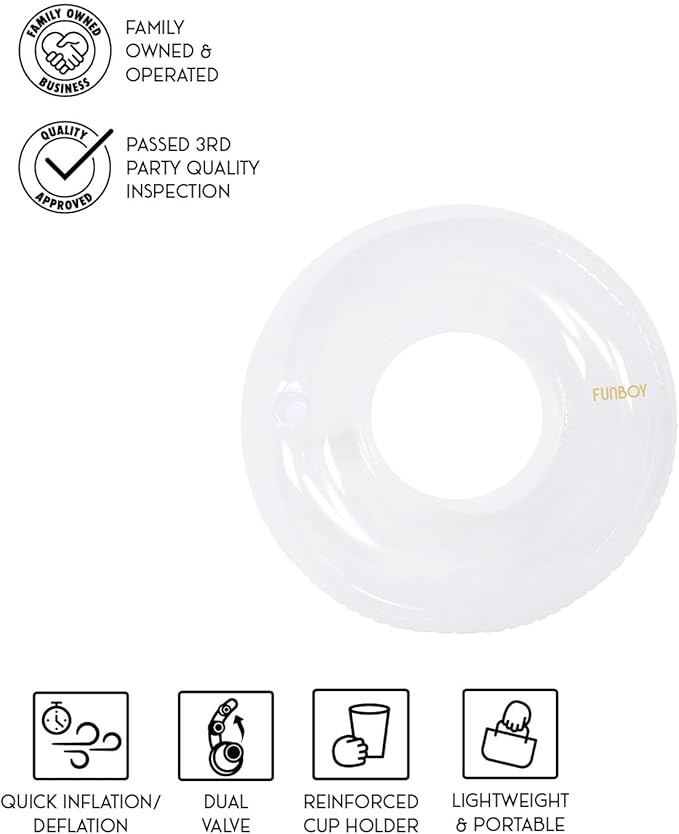 FUNBOY Giant Super Clear Inftlatable Ring Tube Float, 48" Transparent Oversized Design with Cup Holder