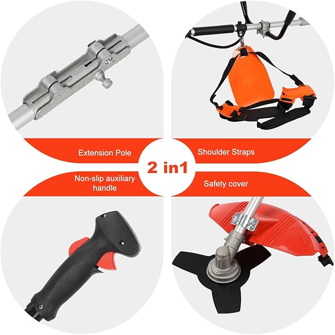 52CC 2-Cycle Gas Weed Eater, 2 in 1 Gas Weed Wacker Gas Brush Cutter, 2025 Upgraded Weed Eater Gas Powered, Gas String Trimmer and Lawn Edger, Weed Trimmer Red