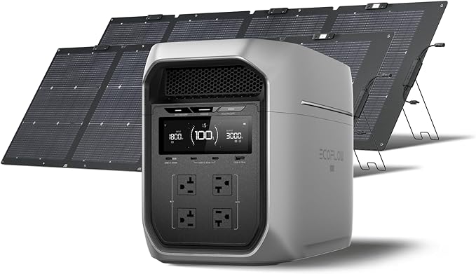 EF ECOFLOW Portable Power Station DELTA 3 MAX Plus with 2X200W Solar Panel, 3000W Max Output, Fast 0–80% Recharge in 64mins, Reliable Home Backup & RV Camping