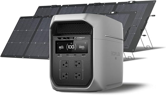 EF ECOFLOW Portable Power Station DELTA 3 MAX Plus with 2X200W Solar Panel, 3000W Max Output, Fast 0–80% Recharge in 64mins, Reliable Home Backup & RV Camping
