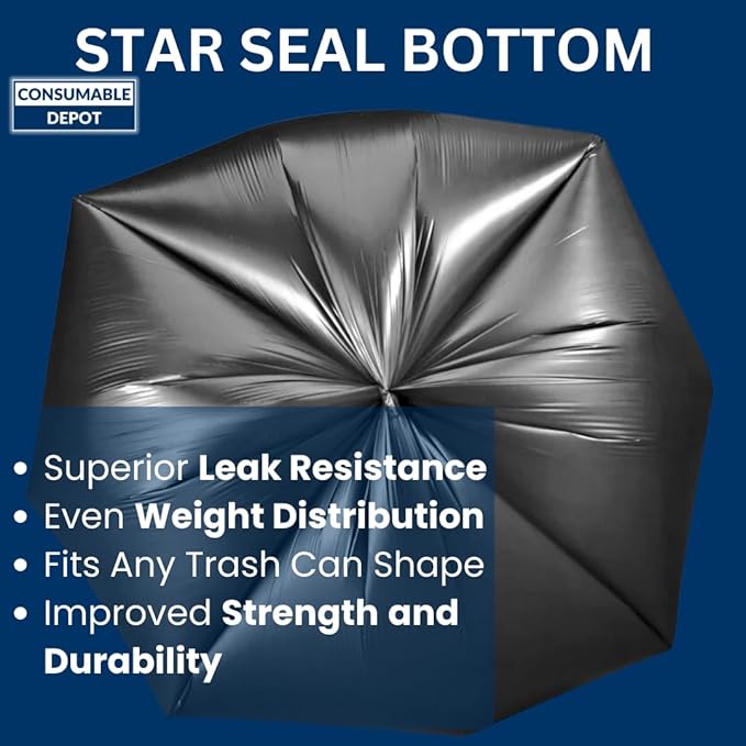 55 Gal Trash Bags | 150 Count | 36" X 60" Black Extra-Large Garbage Bags for Big Jobs