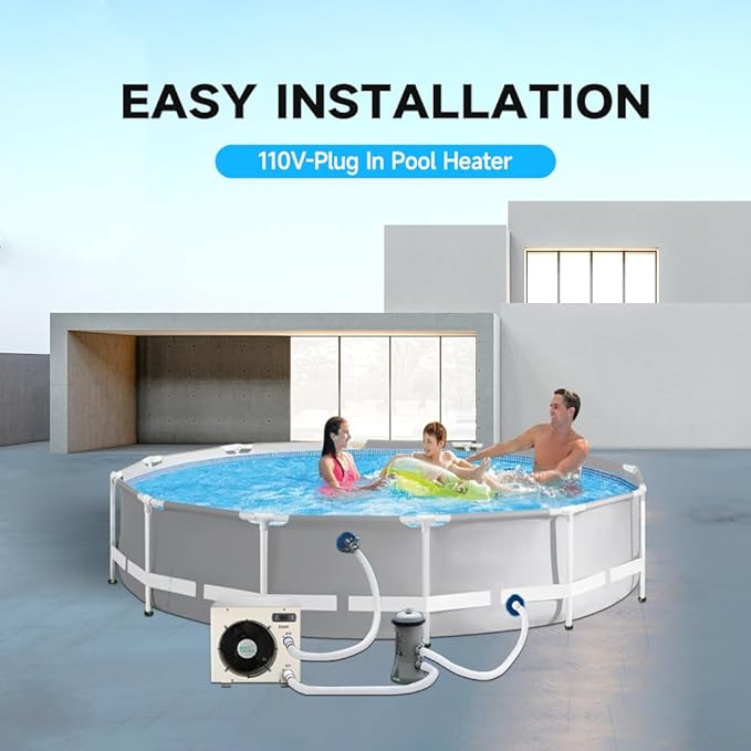 Swimming Pool Heater EU30, Max 11568BTU Electric Pool Heat Pumps for Above Ground Pools up to 2000Gallons, Titanium Heat Exchanger, High Efficient, 110V-120V Plug in Pool Warmers