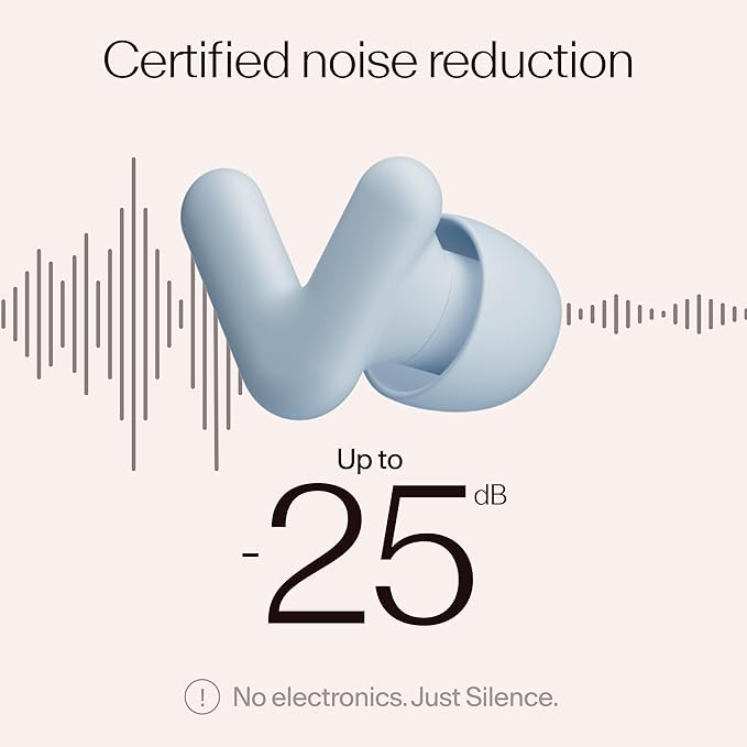 Alpine Silence Earplugs for Sleep, Focus & Travel - V-Shape Snug Fit & Soft Oval Tips – 4 Sizes XS/S/M/L - Comfortable, Reusable Hearing Protection - 22dB – Blue