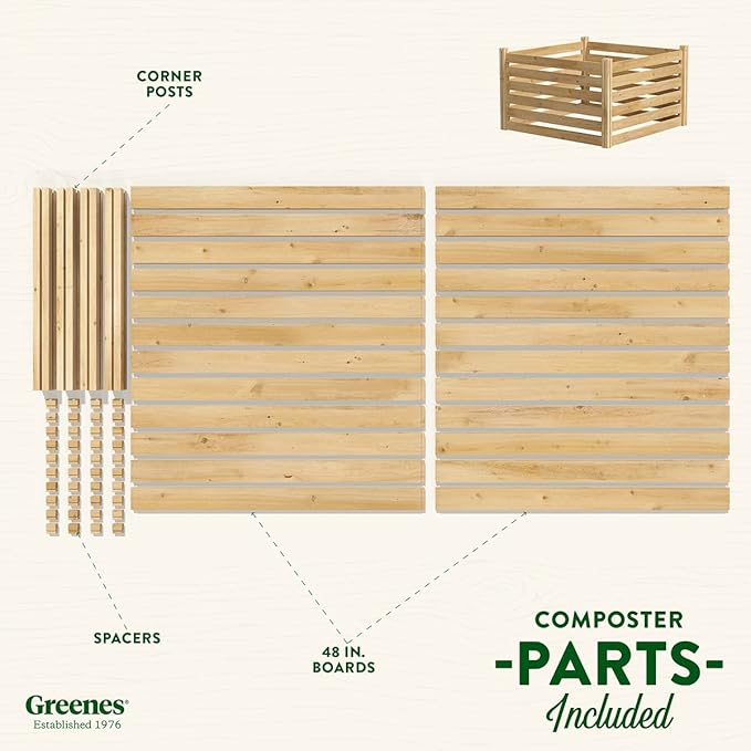 Greenes Fence Cedar Wood Composter, 48" L x 48" W x 31" H / 309.17 gallons - Made in USA with North American Cedar