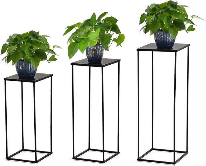 VINCIGANT 3PCS Metal Plant Stand Sets Metal Flower Stands,Black Pedestal Stands for Party Living Room Patio Decoration Tall Centerpiece Stands Planter Supporting Garden Home Decor