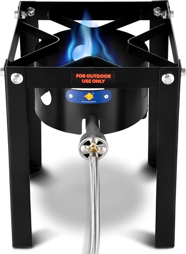 ARC 32QT Turkey Fryer Stainless Steel Stock Pot & 55,000 BTU Propane Burner Outdoor Deep Fryer, Stainless Steel Crawfish Boil Pot with Basket and Steamer Rack