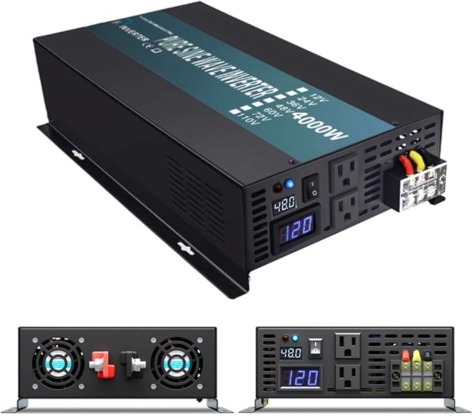 WZRELB 4000W 48V 120V Pure Sine Wave Power Inverter with 2 AC Outlets,Car Inverter