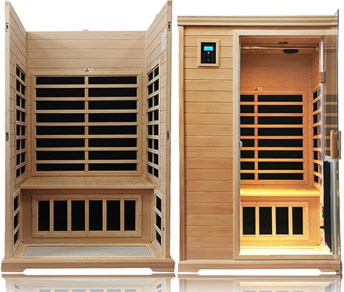 Far Infrared Sauna,Home Sauna,Low EMF Indoor Saunas for Home 2 Person 1,750watt,360° Surround Carbon Crystal Heating Panel-Chromotherapy Lighting-Bluetooth-Canadian Hemlock