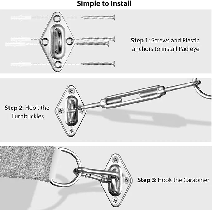 Sun Shade Sail Hardware Kit - 6 Inch Stainless Steel Sunshades Canopy Installation Kit Install Outdoor Triangle Heavy Duty Shade Sails for Deck Garden Lawn Patio