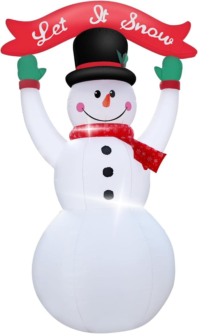 12 Feet Inflatable Christmas Banner Snowman Outdoor Holiday Decoration with LED Lights Christmas Inflatable Decor Seasonal Lawn Garden Entrance Party Décor Happy Festive Atmosphere