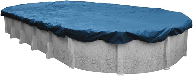 Pool Mate 16 x 25 ft Classic Blue Winter Oval Pool Cover for Above Ground Pools, 4 ft Overlap (20 x 29 ft Cover Size), Solid 8 x 8 Scrim, 2.36 oz/yd2, 10-Year Warranty, Style: 351625-4PM