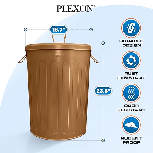 Plexon Large Metal Trash Can with Lid 20 Gallon, Decorative Outdoor Trash Can Heavy Duty Galvanized Metal Bucket with Lid for Garage Workshop Ash Storage Farmhouse, Copper 6 Pack