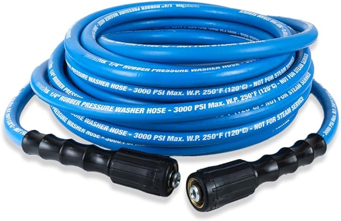 Blu Shield Tough Tek Rubber Pressure Washing Hose 1/4" X 25' with M22 Fittings Non Marking (3000:12000 PSI)