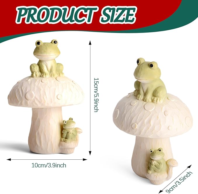 Frog Garden Decor Outdoor Statues, Mushroom Home Decor with Frog Figurines Outdoor Fairy Gardens Accessories Lawn Ornaments, Cute Garden Statues for Outside Yard Lawn Planters Art Decorations Gifts
