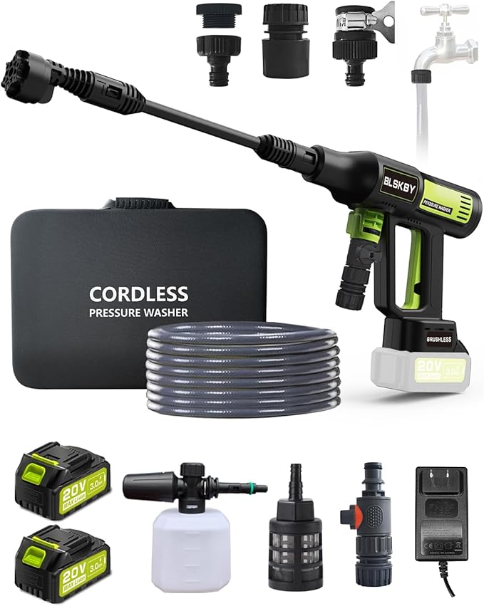 Portable Cordless Pressure Washer 2 Batteries - 1200PSI Brushless Cordless Power Washer with 6-in-1 Nozzle, Adjustable Foam Cannon LCD Touch Screen for Car Garden