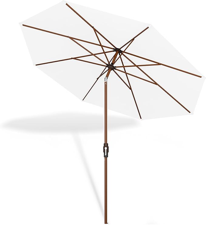Midtown Umbrellas Wooden 2-8 Feet Outdoor Patio Umbrella, Terylast Ivory White Fabric, Aluminum Frame For Backyard Umbrella, Deck Umbrella, Garden Umbrella & Pool Umbrella - Wooden Pole