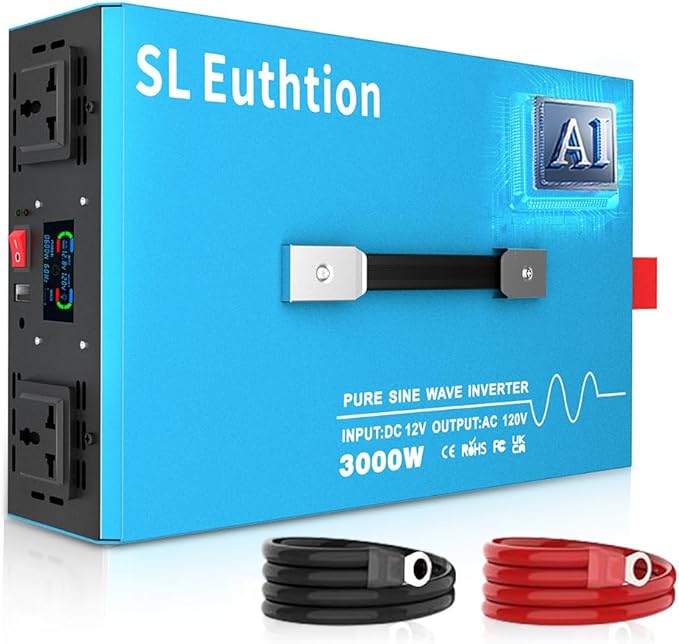 3000W Pure Sine Wave Power Inverter Voice Control AI Voice Assistant Support English 12V to 120V 60HZ with LCD Display, USB Port, for Car Home Laptop Truck
