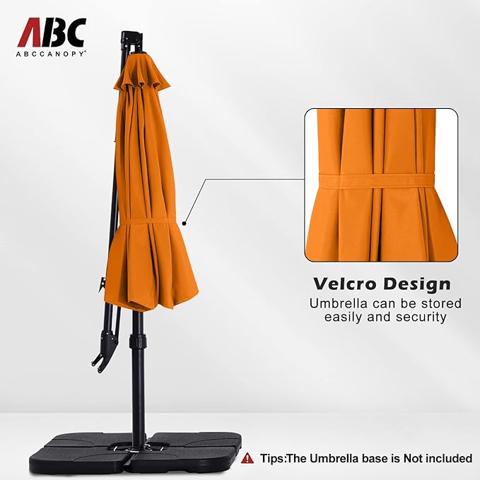 ABCCANOPY 10FT Cantilever Umbrella Offset Hanging Patio Umbrella with Base Stand Rotate and Tilt，Suitable for Garden, Lawn, Backyard(Orange)