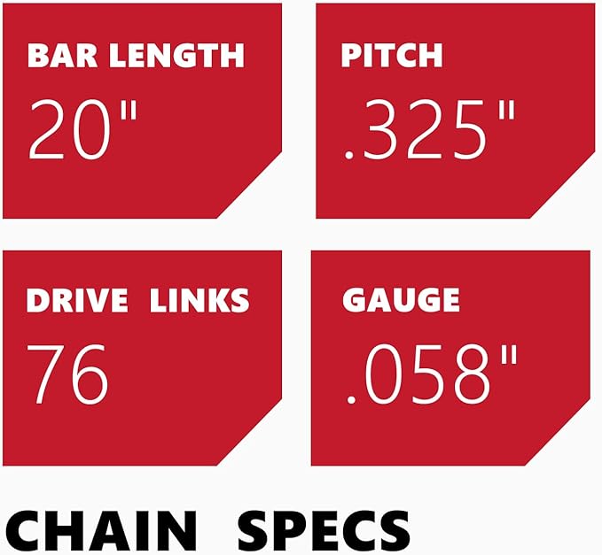 KAKEI 20 Inch Chainsaw Chain .325" Pitch .058" Gauge 76 Drive Links for Blue Max 53543, 8901, 8902 (3 Chains) - Full Chisel