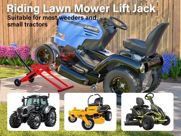 Lawn Mower Lift Jack 500LBS Capacity Hydraulic Cylinder Adjustable Height, Heavy Duty Zero Turn Mower Lift with Safety Lock & Wheels for Tractors, Atvs, & Lawnmower