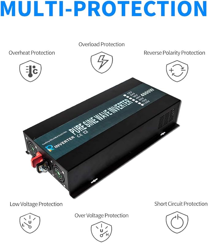 WZRELB 4000W 48V 120V Pure Sine Wave Power Inverter with 2 AC Outlets,Car Inverter