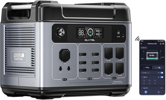 OUKITEL Portable Power Station 2048Wh, 2400W (5000W Surge), Pure Sine Wave AC Outlet, LiFePO4 Battery for Home Backup, Outdoors Camping
