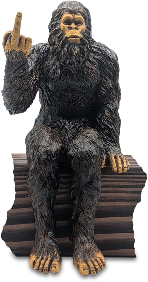 John Bernard & Company Bigfoot The Rude ‘Flipping The Bird’ Sasquatch Yeti Statue/Figurine Indoor/Outdoor Sculpture for Patio, Deck, Home, Office 10 in H Shelf Sitter Figurine (Natural)