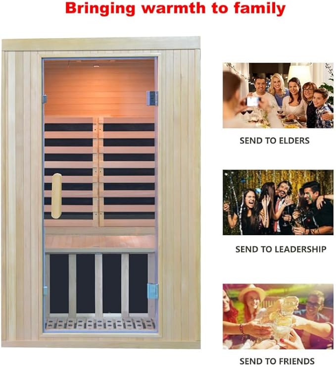 Home Infrared Sauna 2 Person Sauna Wooden Canadian Hemlock 1650W Low Emf Graphene Carbon Plate Heater Indoor Saunas Spa 41.7 * 32 * 66 inches