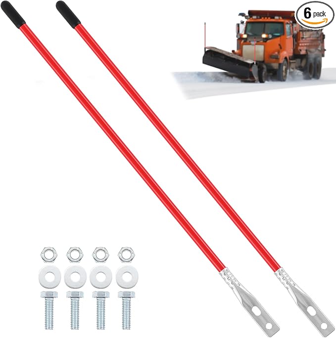 Lasnten 6 Pcs 27 Inch Snow Plow Blade Markers Guide Kit Steel Wire Inside Bolt on Bumper Guides High Visibility Easy Installation for ATV Western Snowplows(red)