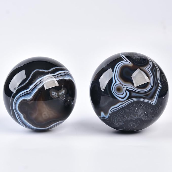 JIC Gem 2.7-3.1 inch(70-80mm) Large Black Onyx Agate Crystal Ball Round Healing Crystals Decorative Sphere with Wooden Stand Meditation Witchcraft Home Decor