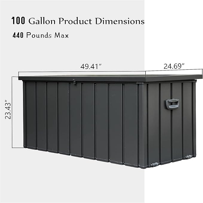Heavy-Duty Outdoor Metal Storage Box Dark Gray Lockable Water-Resistant Deck Box for Patio Garden Tools Organization Rust-Resistant Outside Storage Box (100 Gallon)