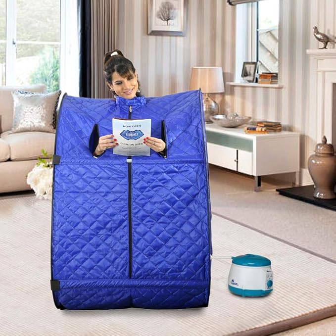 Kawachi Portable Steam Sauna Bath with 1.5L Steam Generator, 750W Power, Blue, Personal Home Spa for Full Body Detox Therapy and Relaxation
