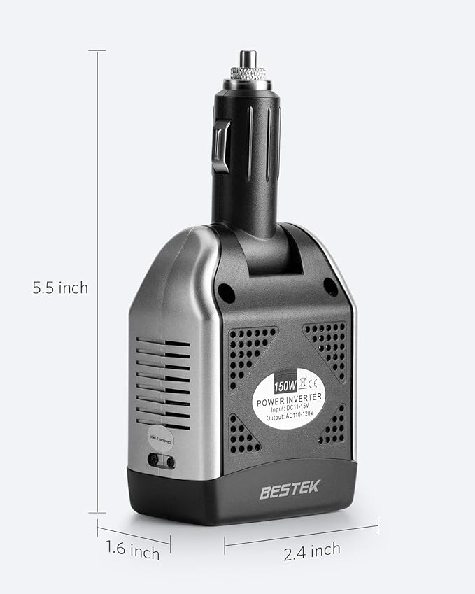 BESTEK 150W Power Inverter 12V to 110V Voltage Converter PD30W QC18W Car Charger Power Adapter with Charging Ports