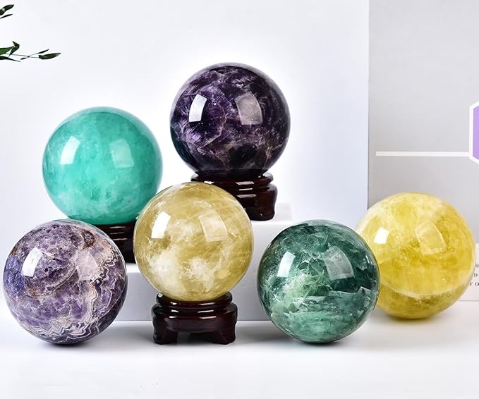Large Green Fluorite Crystal Ball with Stand Natural Crystals Sphere Gemstone Ball Meditation Witchcraft Home Decor 110-120mm/4.3-4.7"