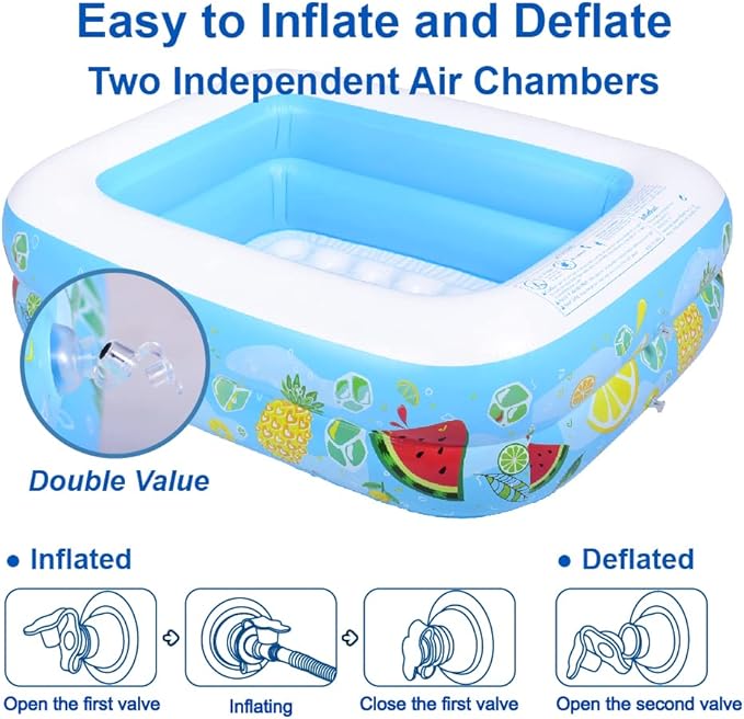 Kiddie Pool, 47"×35"×13" Inflatable Pool with Inflatable Soft Floor, Cool Summer Swimming Pool for Kids and Family, Blow Up Pool for Backyard, Garden, Indoor, or Outdoor