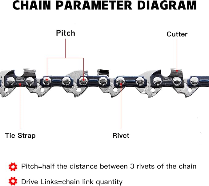 KAKEI 22 Inch Chainsaw Chain .325" Pitch .058" Gauge 86 Drive Links for Blue Max 20160 57cc (3 Chains) - Full Chisel