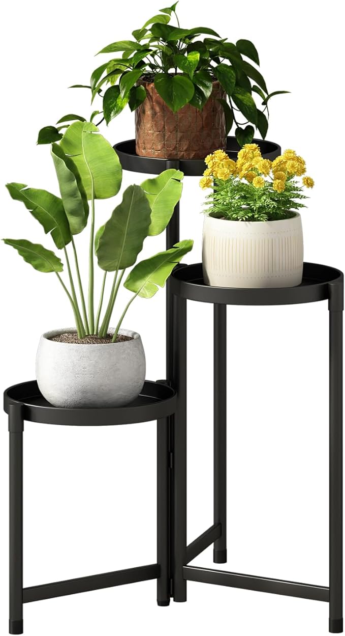Plant Stand indoor outdoor - 3 Tier black Tall Metal Flower Pot Holder Potted Display Rack - Heavy Duty Corner Plant Shelf for Patio Garden Balcony Living Room Bedroom