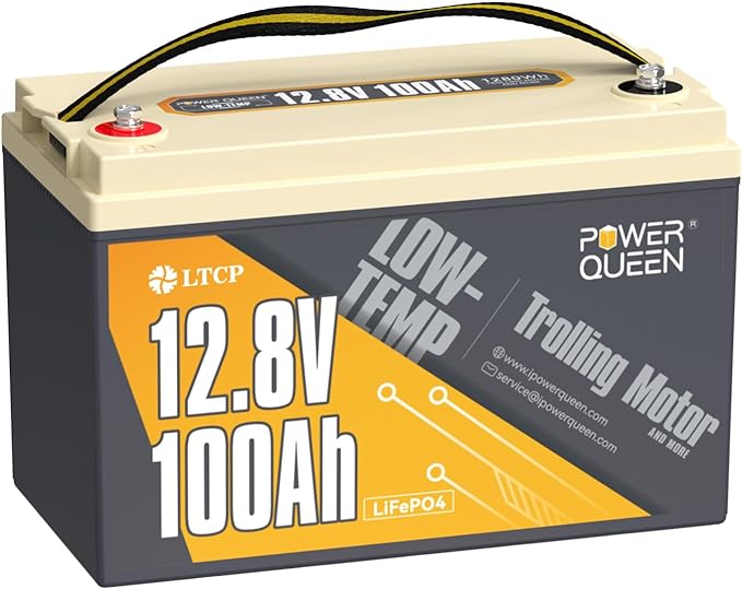 Power Queen 12V 100Ah LiFePO4 Battery Low-temp Protection Group 31, Deep Cycle Lithium Battery with 100A BMS, 1280Wh Energy, Up to 15000 Cycles for Trolling Motor Marine RV Solar